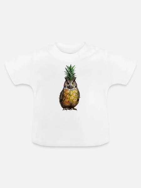 Eule Ananas - Baby Bio-T-Shirt mit Rundhals - Weiß
