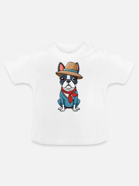 Boston Terrier Fotoshooting - Baby Bio-T-Shirt mit Rundhals - Weiß