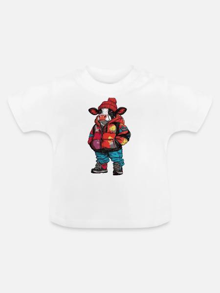 Kuh Winter Fashion - Baby Bio-T-Shirt mit Rundhals - Weiß