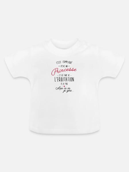 princesse et Equitation - T-shirt bio col rond Bébé - blanc