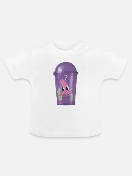 Tintenfisch im Becher - Baby Bio-T-Shirt mit Rundhals - Weiß