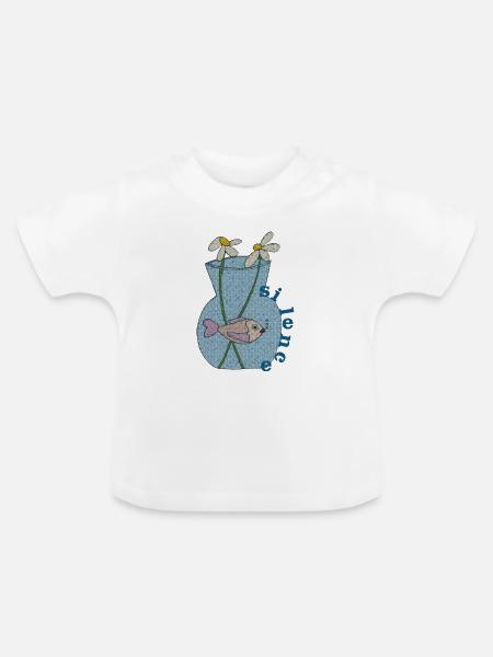 fisch im glas gewebe - Baby Bio-T-Shirt mit Rundhals - Weiß