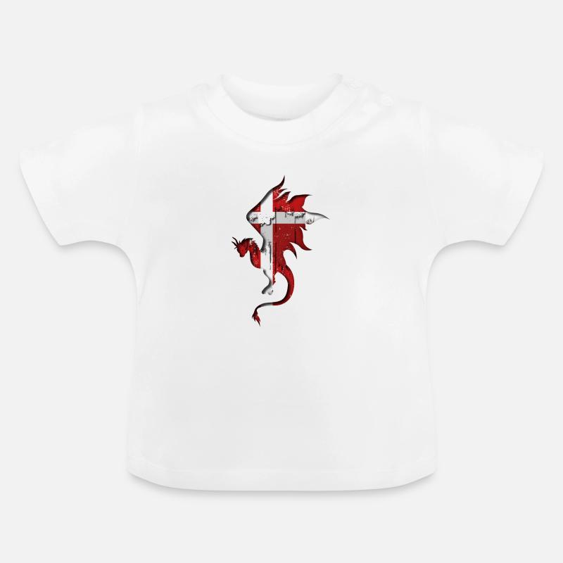 Drapeau du Danemark - Danemark - Silhouette de dragon - T-shirt bio col rond Bébé - blanc