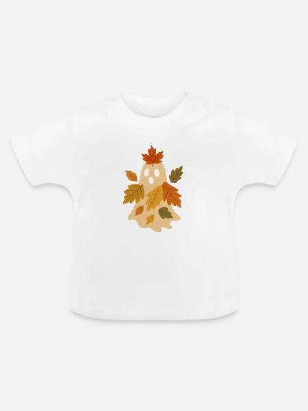 Herbstgeist mit Blättern - Baby Bio-T-Shirt mit Rundhals - Weiß
