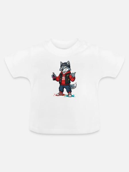 Wilder Wolf Streetwear Graffiti - Baby Bio-T-Shirt mit Rundhals - Weiß