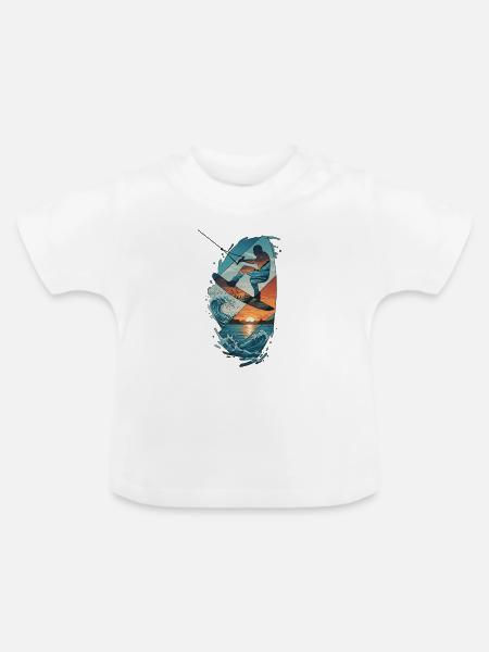 Sunset Waves Kiteboard-Porträt - Baby Bio-T-Shirt mit Rundhals - Weiß