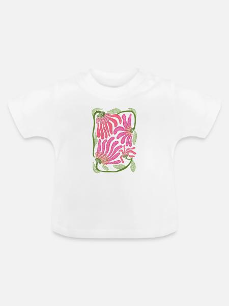 Rosa Boho-Blumen-Handzeichnungsdesign - Baby Bio-T-Shirt mit Rundhals - Weiß