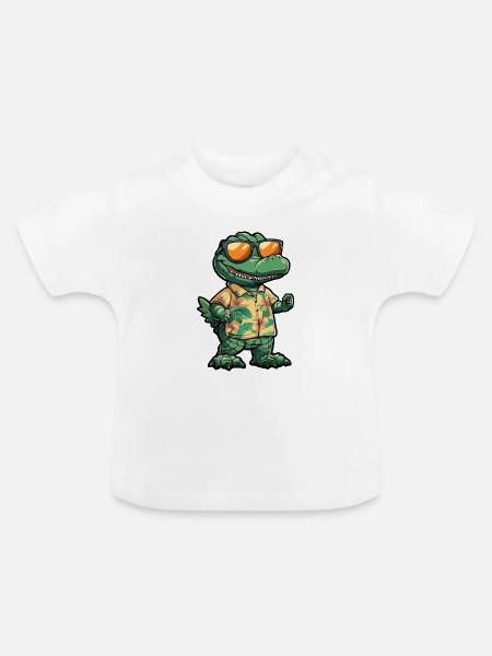 Aligator Comic Urlaub - Baby Bio-T-Shirt mit Rundhals - Weiß