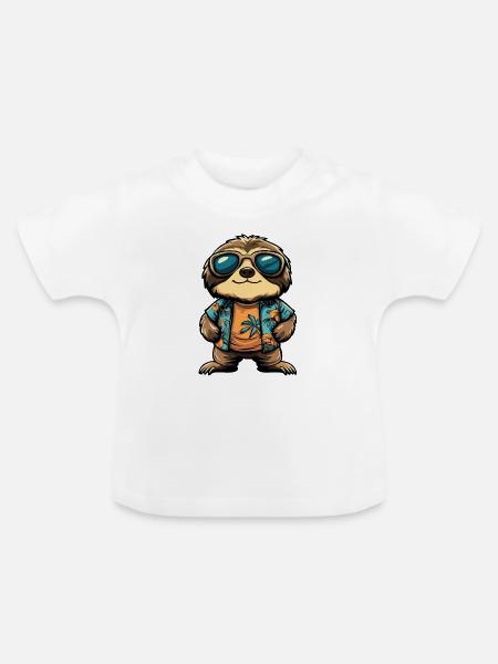 Faultier Comic Urlaub - Baby Bio-T-Shirt mit Rundhals - Weiß