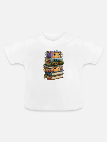 Bücherstapel mit Vögeln - Baby Bio-T-Shirt mit Rundhals - Weiß