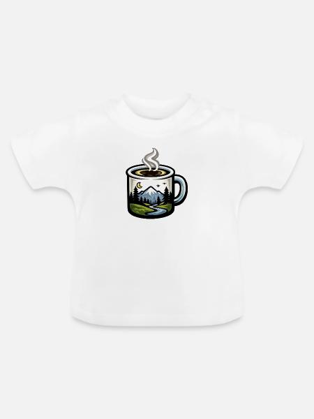 Nachtlandschaft im Kaffeebecher - Baby Bio-T-Shirt mit Rundhals - Weiß