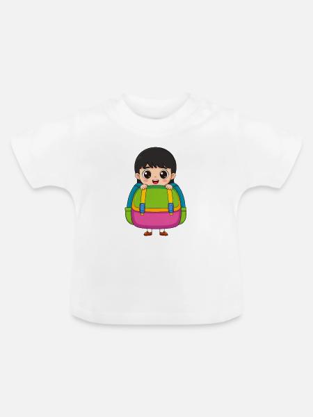 Einschulung Mädchen mit Schulranzen – Schulanfang - Baby Bio-T-Shirt mit Rundhals - Weiß