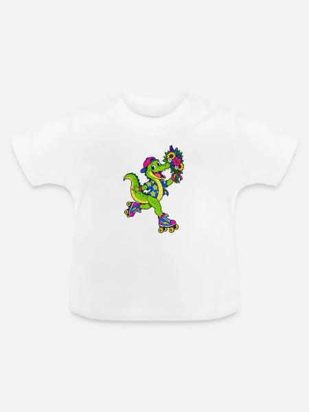 Rollschuh-Krokodil - Baby Bio-T-Shirt mit Rundhals - Weiß