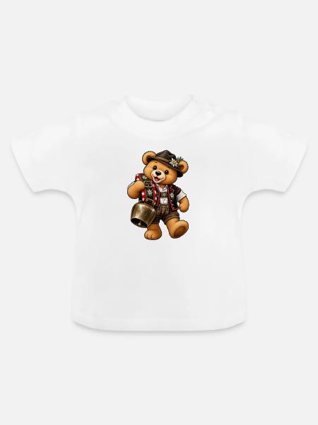 Trychler Bär – Schweizer Tradition & Brauchtum - Baby Bio-T-Shirt mit Rundhals - Weiß