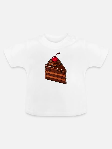 Schokoladenkuchen mit Kirsche - Baby Bio-T-Shirt mit Rundhals - Weiß
