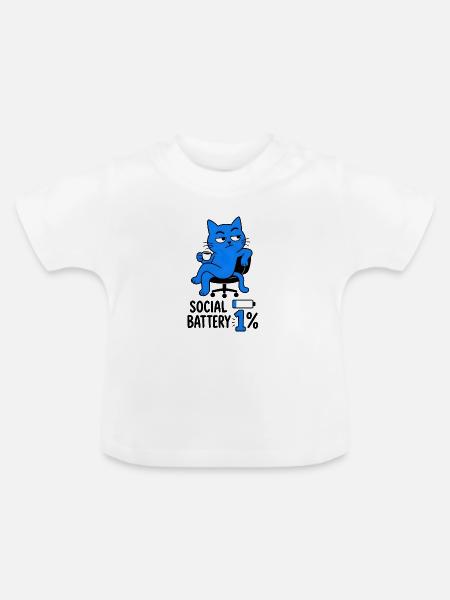 Geek-Humor-Chat "Social Battery 1%" - Baby Bio-T-Shirt mit Rundhals - Weiß