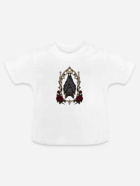Fledermaus im Spitzbogen – Gothic Art - Baby Bio-T-Shirt mit Rundhals - Weiß