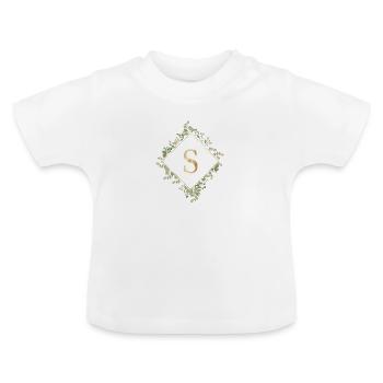 S Monogramm Eukalyptus Kranz - Baby Bio-T-Shirt mit Rundhals - Weiß - Vorne