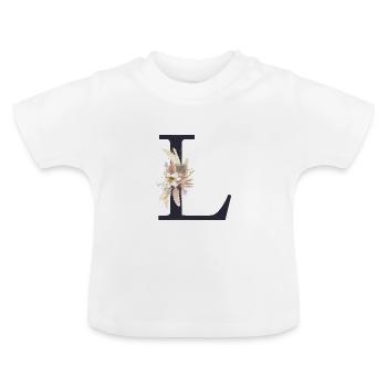 Customizable Monogram L Floral - Baby Organic T-Shirt with Round Neck - white - Front