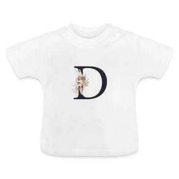 Personalisierbar Monogramm D Floral - Baby Bio-T-Shirt mit Rundhals - Weiß - Vorne