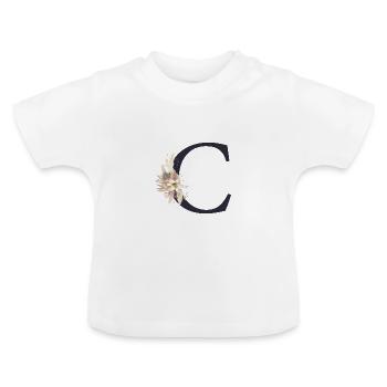 Monogramme C Floral personnalisable - T-shirt bio col rond Bébé - blanc - Devant