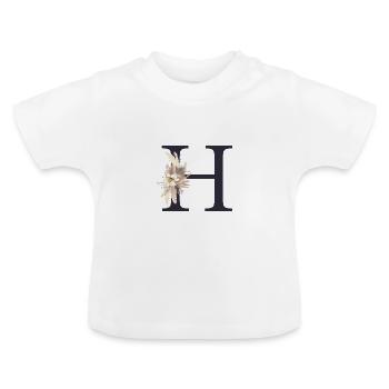 Customizable Monogram H Floral - Baby Organic T-Shirt with Round Neck - white - Front