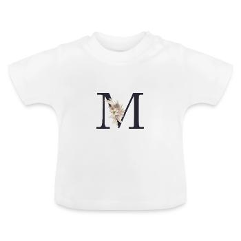 Monogramme M Floral personnalisable - T-shirt bio col rond Bébé - blanc - Devant