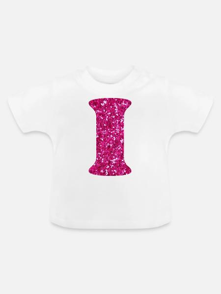 Buchstabe i rosa Glitzer - Baby Bio-T-Shirt mit Rundhals - Weiß