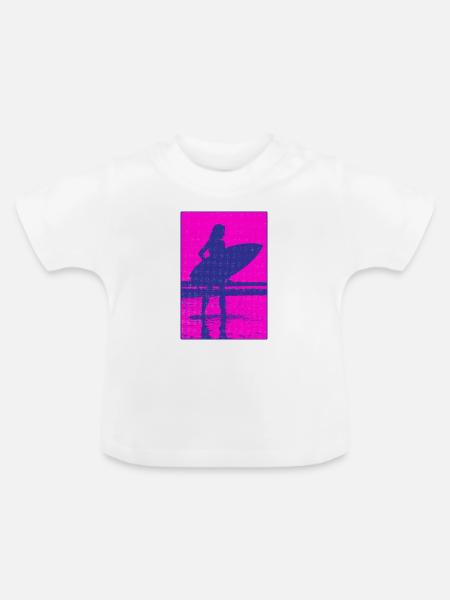 Neon-Silhouette Surferin Strand - Baby Bio-T-Shirt mit Rundhals - Weiß
