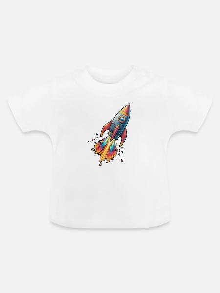 Farbenrakete mit Feuerfarben - Baby Bio-T-Shirt mit Rundhals - Weiß