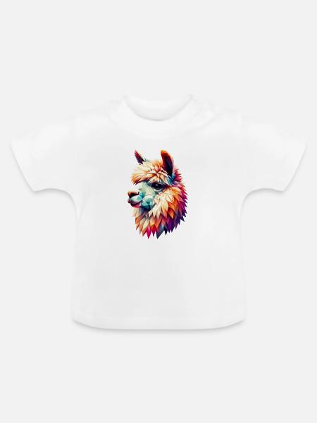Polygonales Alpaka - Baby Bio-T-Shirt mit Rundhals - Weiß