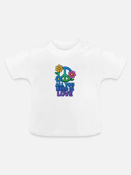 Friedliche Liebe Blumen Friedenszeichen Design - Baby Bio-T-Shirt mit Rundhals - Weiß