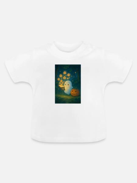 Niedlicher Geist mit Kürbis Buch - Baby Bio-T-Shirt mit Rundhals - Weiß