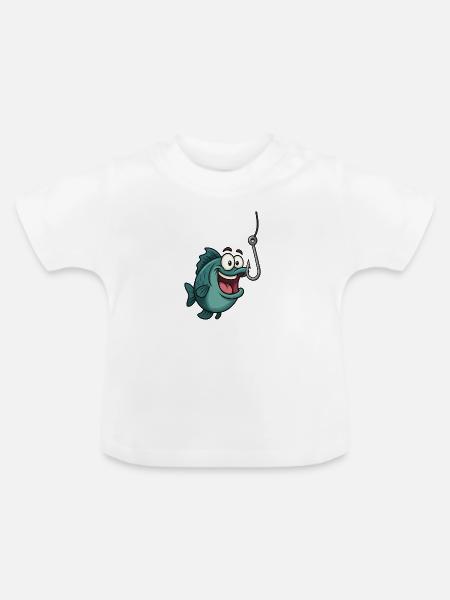 Cartoonfisch mit Haken - Baby Bio-T-Shirt mit Rundhals - Weiß