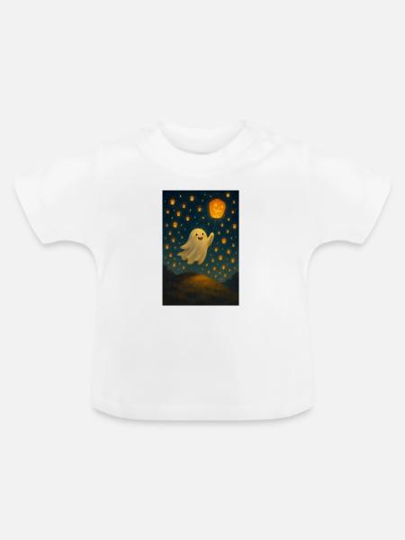 Geist mit Kürbislaterne - Baby Bio-T-Shirt mit Rundhals - Weiß