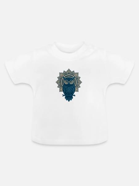 Blauer Eulen Mandala - Baby Bio-T-Shirt mit Rundhals - Weiß