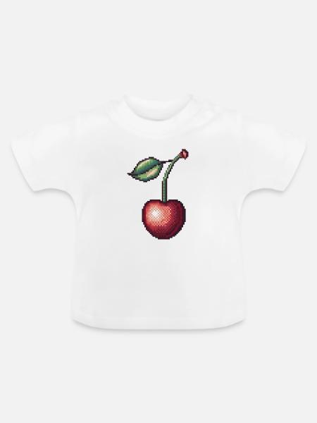 Retro Pixel Kirsche - Baby Bio-T-Shirt mit Rundhals - Weiß