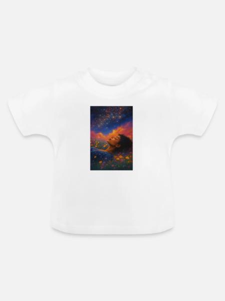 Mondstern im Blütenfeld - Baby Bio-T-Shirt mit Rundhals - Weiß