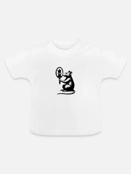 Ratte vor Spiegel - Baby Bio-T-Shirt mit Rundhals - Weiß