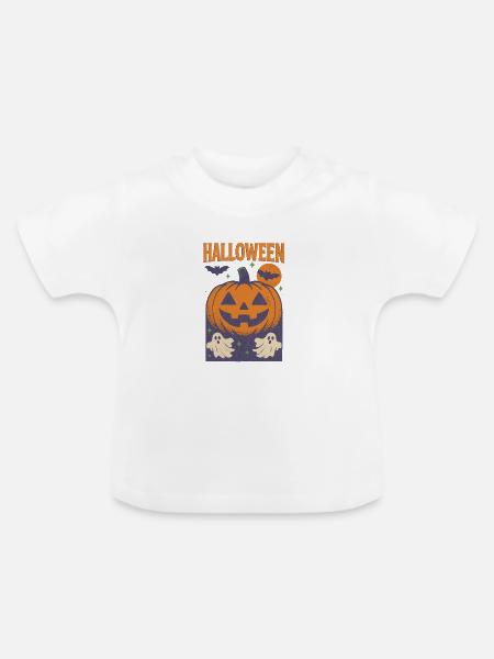 HALLOWEEN GRAIN – Retro Fusion Pumpkin - Baby Bio-T-Shirt mit Rundhals - Weiß