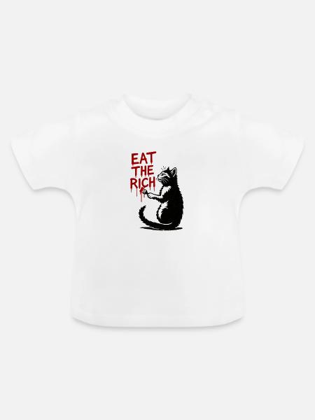 Schwarze Katze roter Tropfen-Text - Baby Bio-T-Shirt mit Rundhals - Weiß