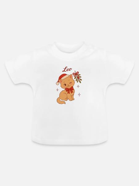 Weihnachtskätzchen Leo - Baby Bio-T-Shirt mit Rundhals - Weiß