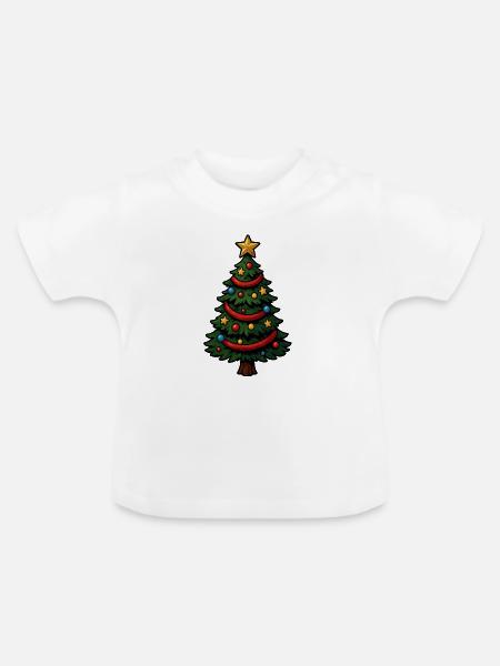 Comic-Weihnachtsbaum bunt geschmückt - Baby Bio-T-Shirt mit Rundhals - Weiß