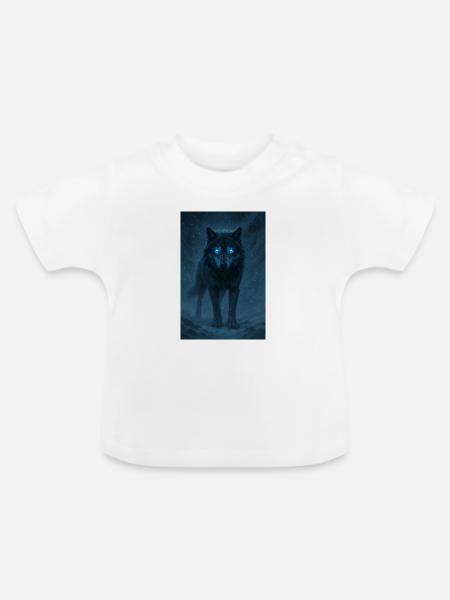 Blauäugiger Wolf in einem Schneesturm - Baby Bio-T-Shirt mit Rundhals - Weiß