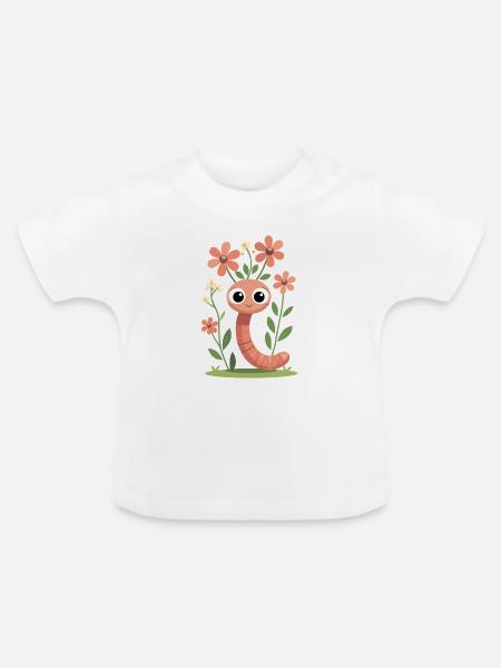 Blütenfreundlicher Wurm - Baby Bio-T-Shirt mit Rundhals - Weiß