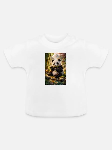 Panda im Zen-Garten - Baby Bio-T-Shirt mit Rundhals - Weiß