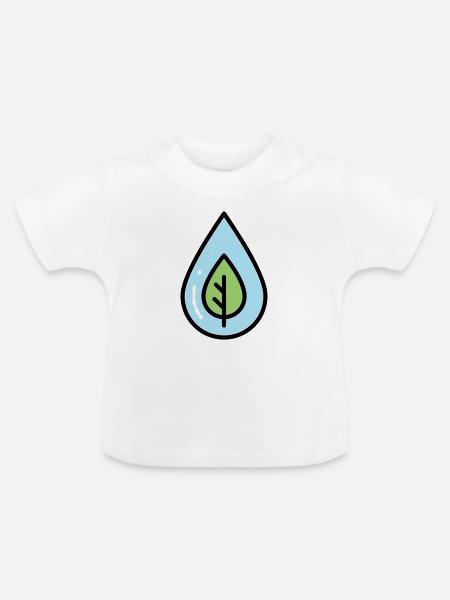 Wassertropfen Blatt Öko - Baby Bio-T-Shirt mit Rundhals - Weiß