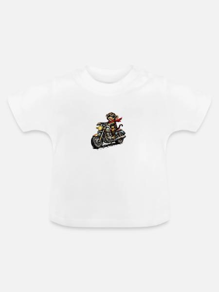 Motorradaffe im Racer-Style - Baby Bio-T-Shirt mit Rundhals - Weiß