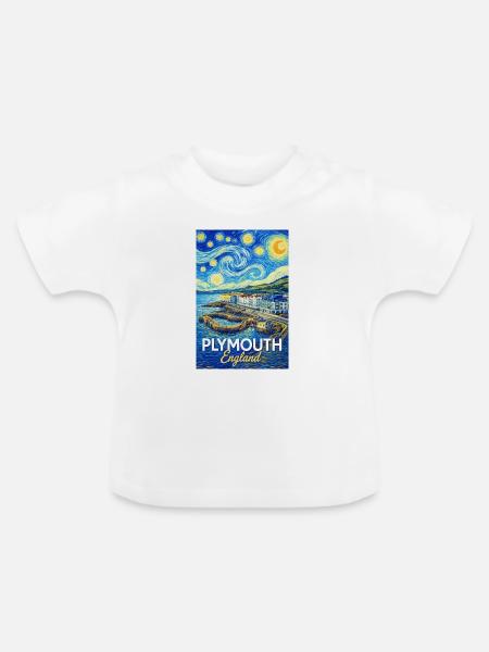 Plymouth England Küsten-Impression - Baby Bio-T-Shirt mit Rundhals - Weiß