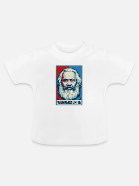 Marx-Porträt: Workers Unite-Plakat - Baby Bio-T-Shirt mit Rundhals - Weiß